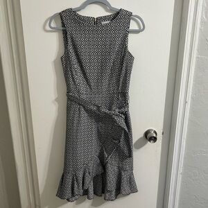 Calvin Klein Self Belt Ruffle Detail Flowy Dress